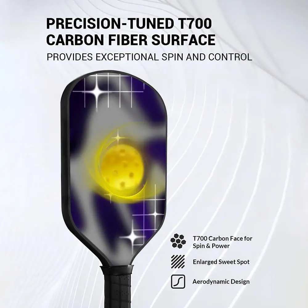 Purple Star Pickleball Paddle Set USAPA goedgekeurd T700 koolstofvezel Unibody thermogevormd met 16MM honingraatkern Power & Spin