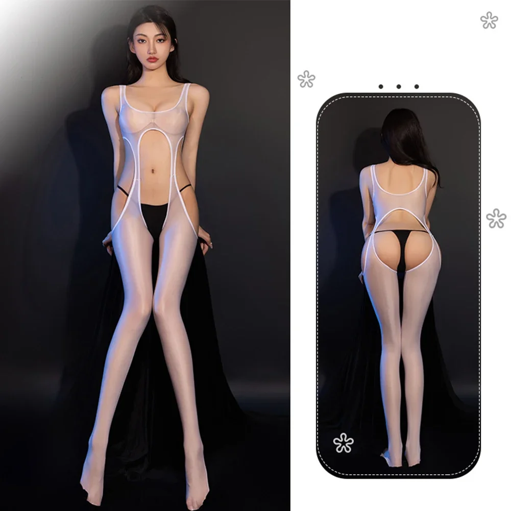 

Daily Women Bodysuit Underwear Sleeveless Solid Stretch U-Neck Bodystocking Breathable Comfortable Open Crotch