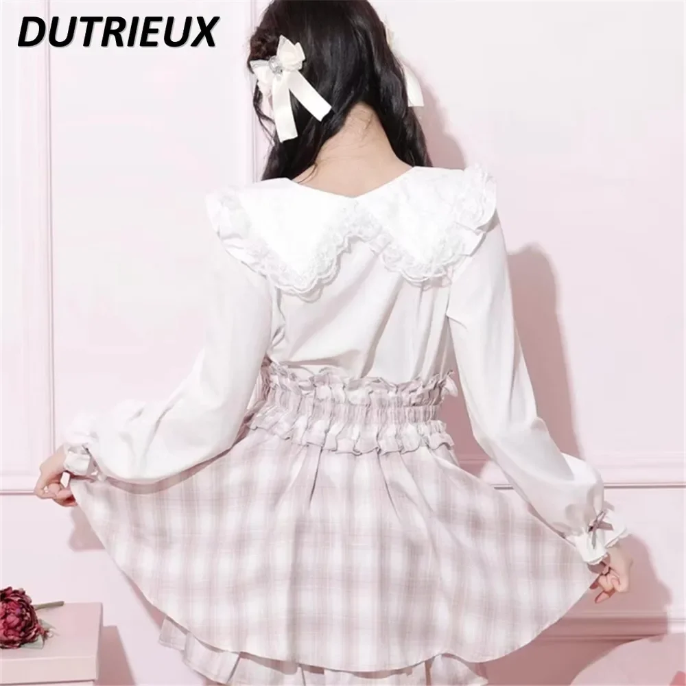 Chemise polyvalente à manches longues pour femmes, camisas en dentelle pour filles douces, nœud mignon, style japonais, nouvelle succession originale, printemps