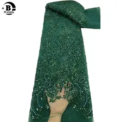 Tela de encaje verde con cuentas de perlas nigerianas, tela de encaje africano de lujo para boda, fiesta, novia, 2024, 5 yardas, Z48016