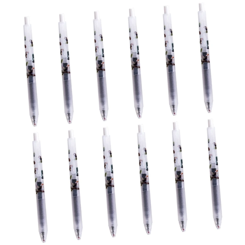 

D5BB 12Pcs Animal Print Retractable Gel Pen 0.5MM Fine Point Plastic Gel Pen for Writing Journaling Offices School Supplies