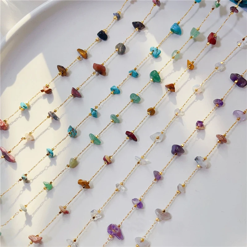

1meter Natural Stone Bead Chains Necklace Bracelets Bulk KC Gold Color Copper Link Chains Lot Supplies for Diy Jewelry Making