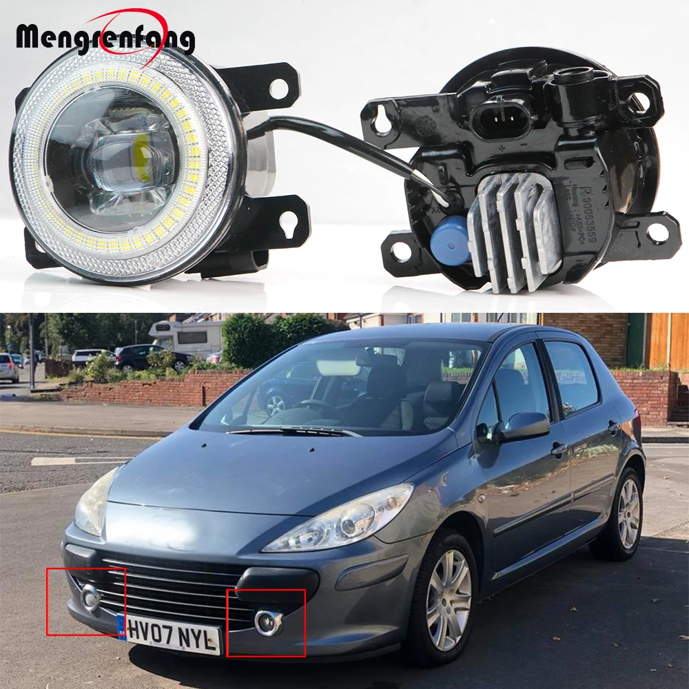 2 X Car Fog Light Assembly LED Lens Angel Eye Daytime Running Lamp DRL 30W 12V For Peugeot 307 CC SW Break Hatchback 2002-2008