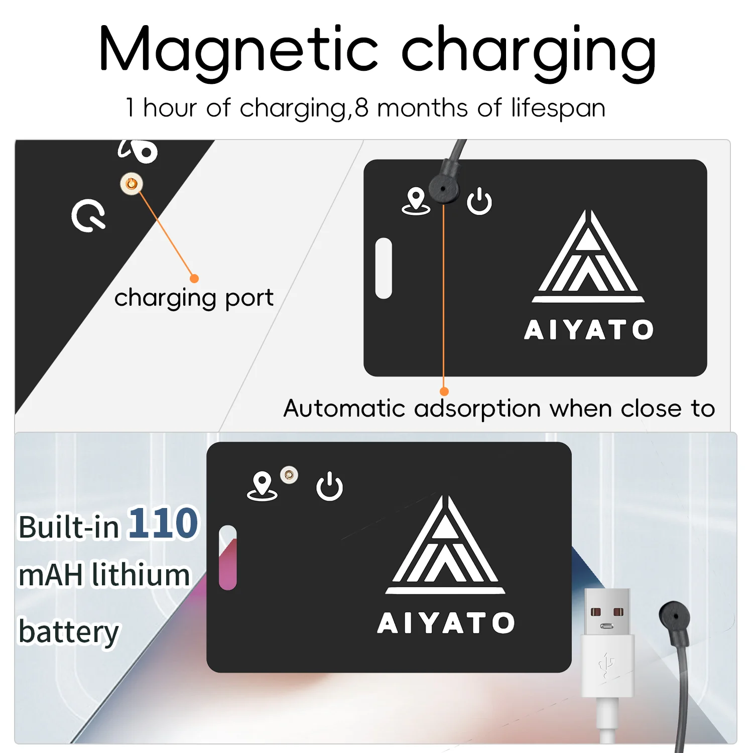 AIYATO Wallet Tracker Card Wireless Charging Location GPS Smart Tag Airtag Work for Apple Find My APP Air Tags for IOS