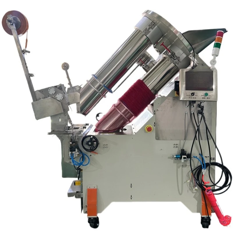 Fully automatic mesh bag packaging and tying machine, optional labeling, to form a production line