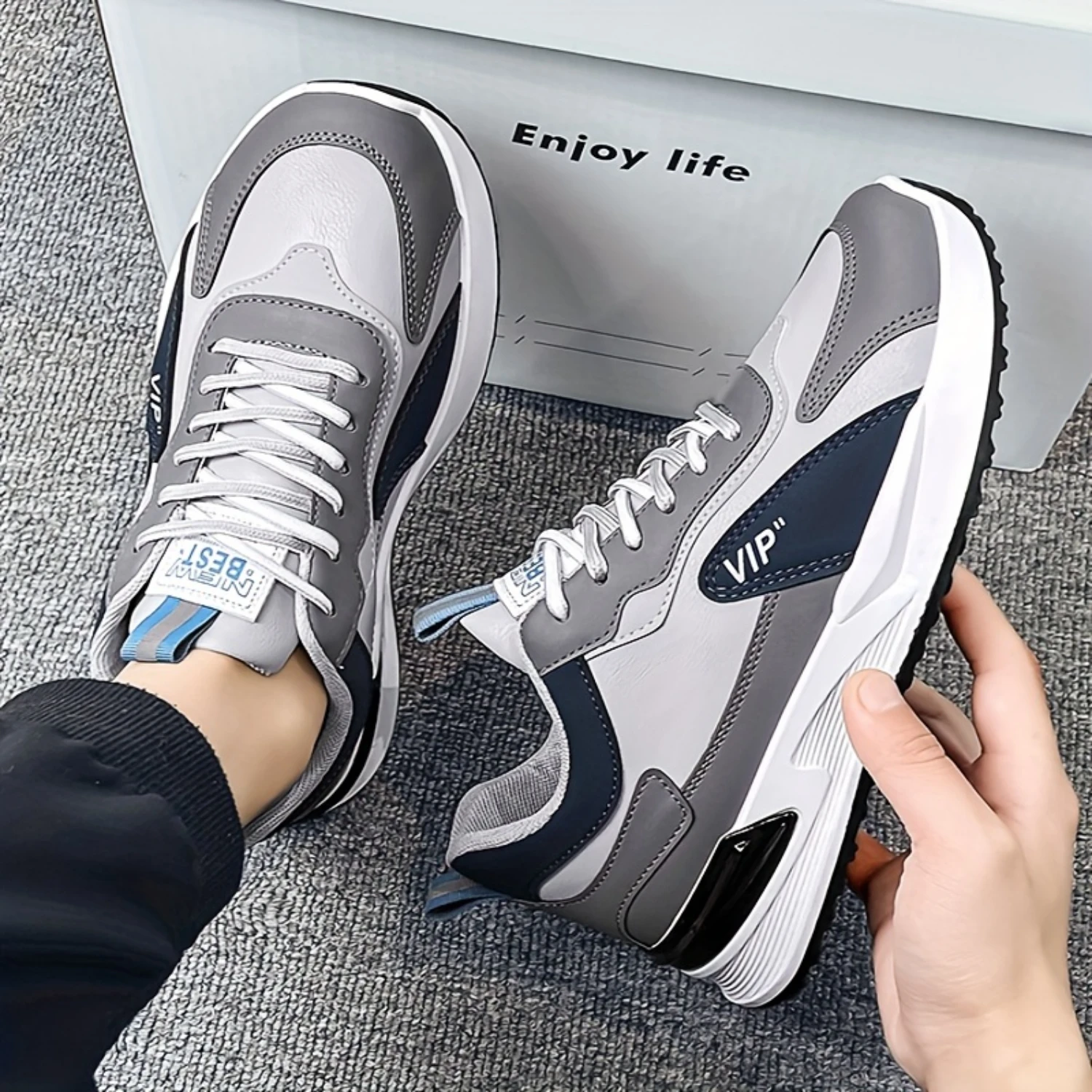 

Men's Vintage Colour Block Sneakers, Comfy Non Slip Durable Casual Soft Sole Shoes For Men's Outdoor Activities