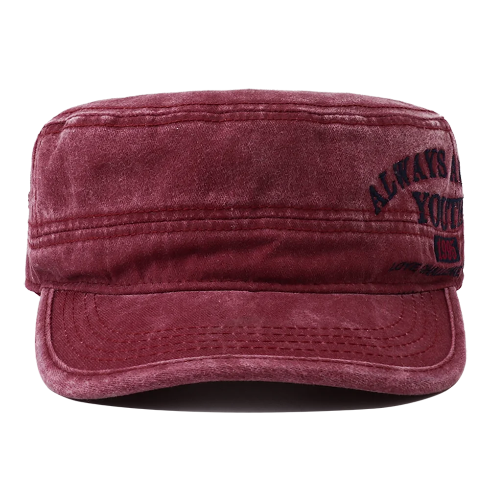 2026 New Letter Embroidery Washed Cotton Flat Top Military Cap Women Outdoor Fisherman Caps Adjustable Army Hats for Men Fishing
