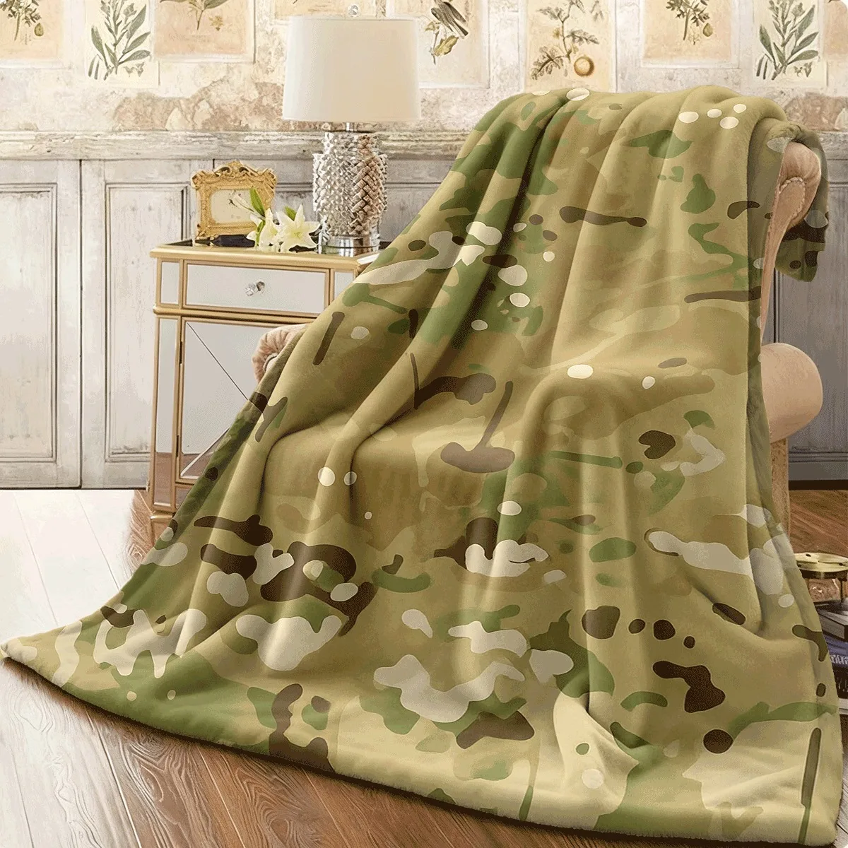 1pc Camouflage Digital Print Flannel Blanket, Non-Polyester Fabric, All-Season Charm Style, Soft And Comfortable Multi-Purpose N