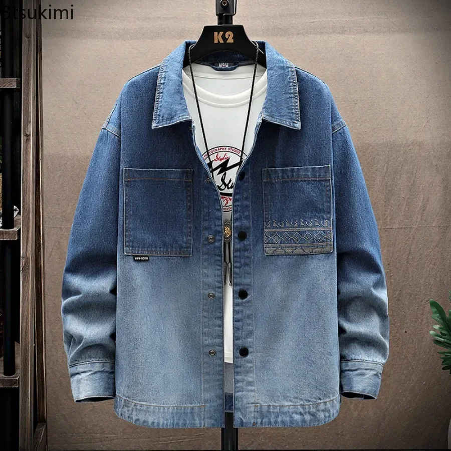 New 2024 Men's Fashion Jeans Coat Jacket Vintage Spring Autumn Loose Denim Coat Slim Fit Shirt Top Jacket Outwear Men Clothing