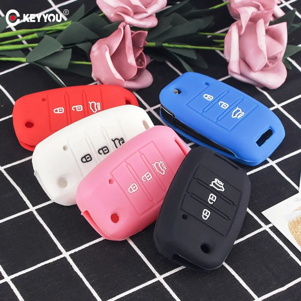 KEYYOU Silicone Flip Folding Car Key Cover Case For KIA K2 K3 K4 K5 Sid Rio Soul Sportage Ceed Sorento Cerato 2018 Key Shell