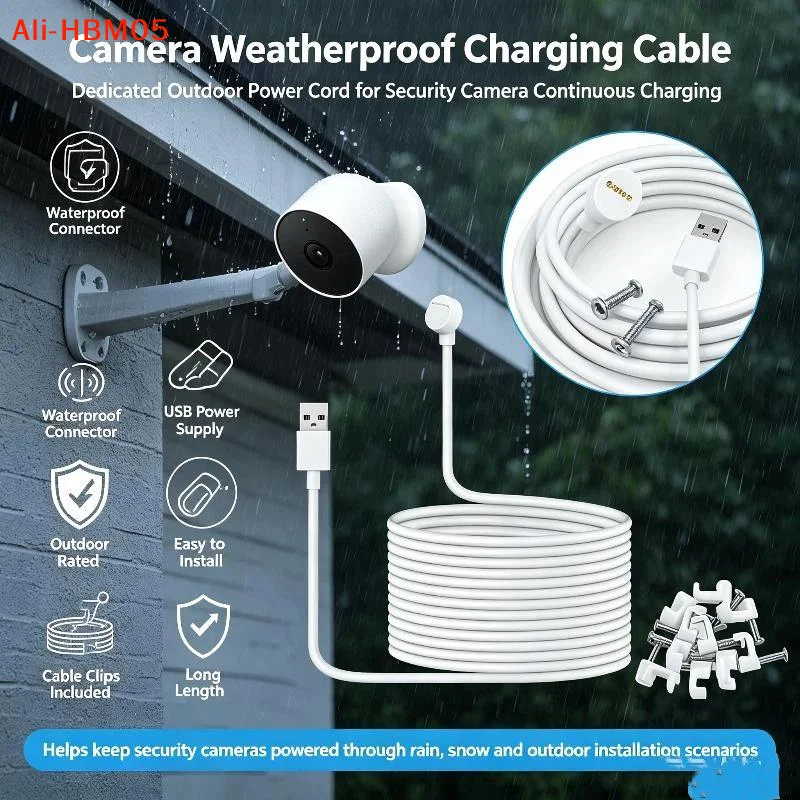 (HB05)1 PCS 2m Weatherproof Charge Cable For Nest Cam (Battery) Outdoor With USB Port Fast Charger