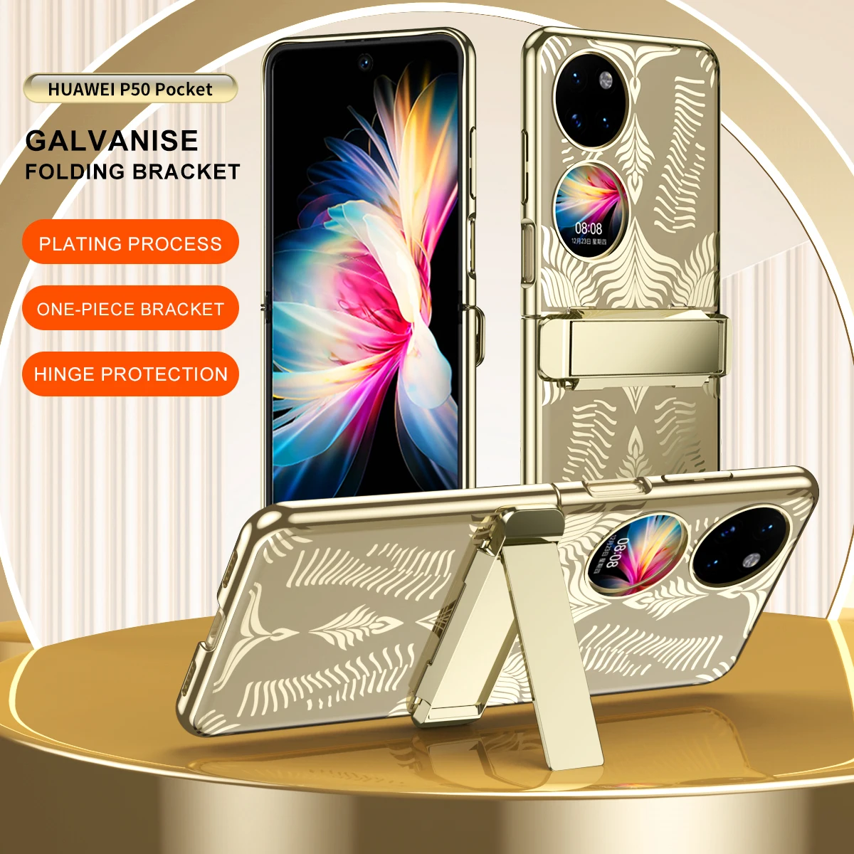 Luxury Artistic Plating Phone Case for Huawei P50Pocket Folding Stand Hinge protection transparent Phone Cover