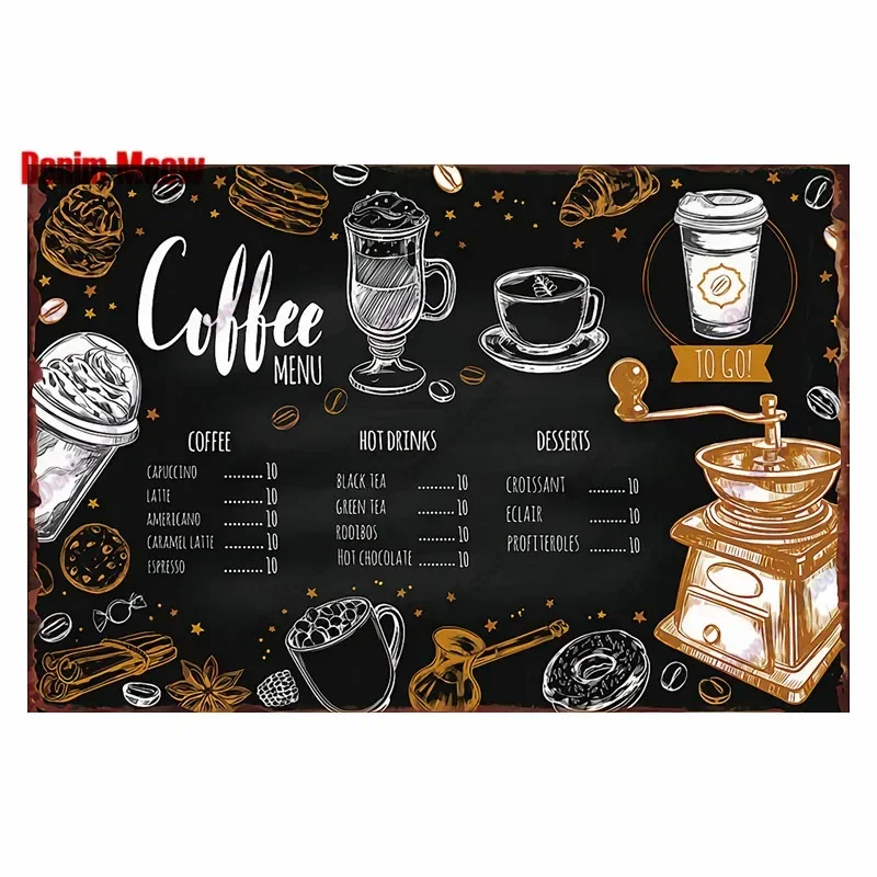 Vintage Metal Tin Signs Coffee Menu Retro Espresso Drink Wall Art  Life Shop Bar Club Cafe Store Home Decor 8x12 inch