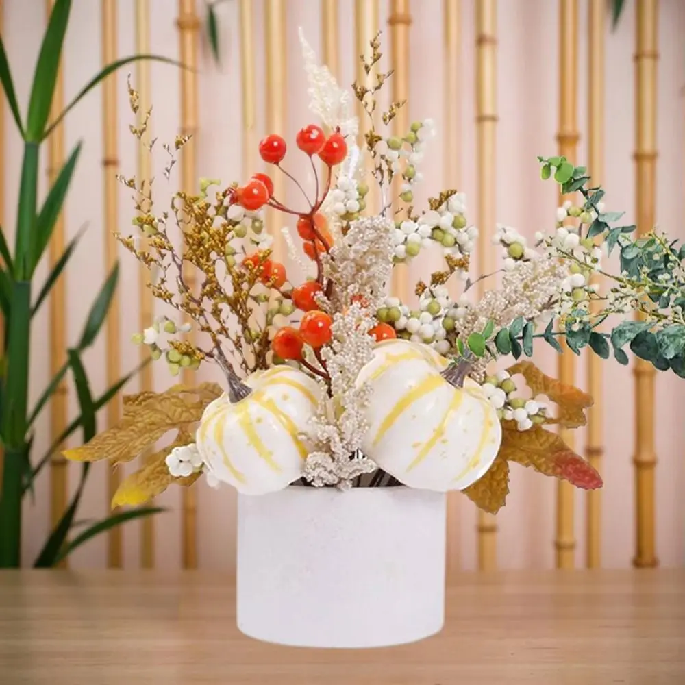 Durable Harvest Festival Pot Ornament Plastic Fake Autumn Leaf Maple Leaf Pumpkin Ornament Flower Art Realistic