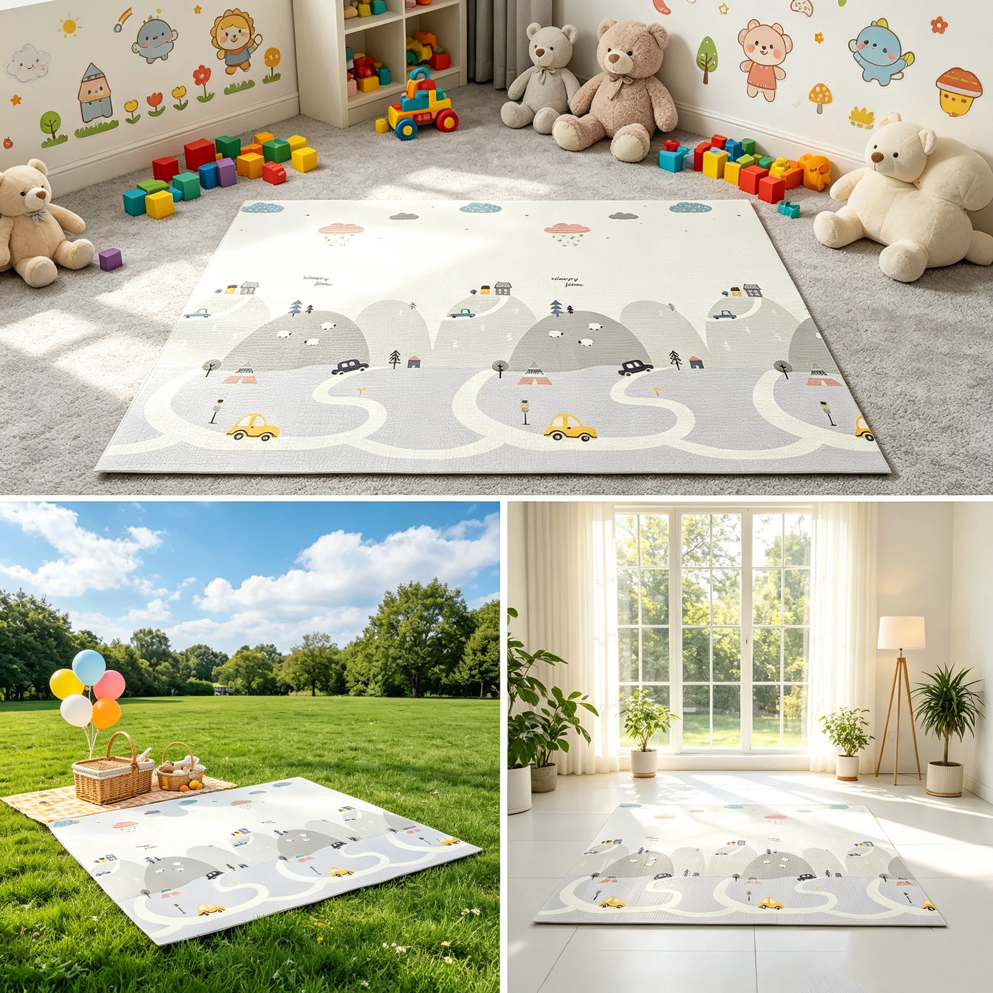 1PC Foldable Baby Crawling Mat180*160CM 4-Sided Non-Slip Stable Base Compact Large for Multi Kids Multi-Scene Infant Walking Mat