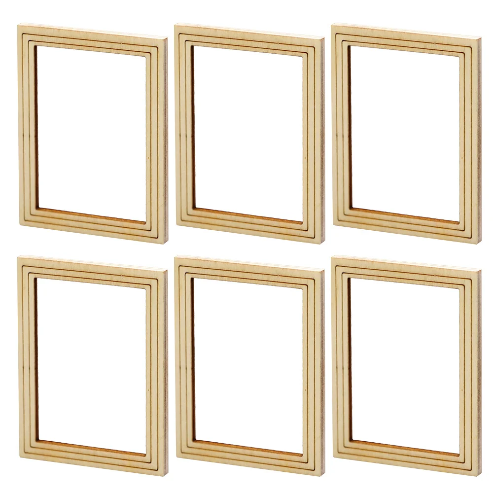 6 قطعة إطار صور صغير أثاث منزلي خشبي صغير لتقوم بها بنفسك إطار خشبي غير مكتمل ملحقات اللوحة الزخرفية #4