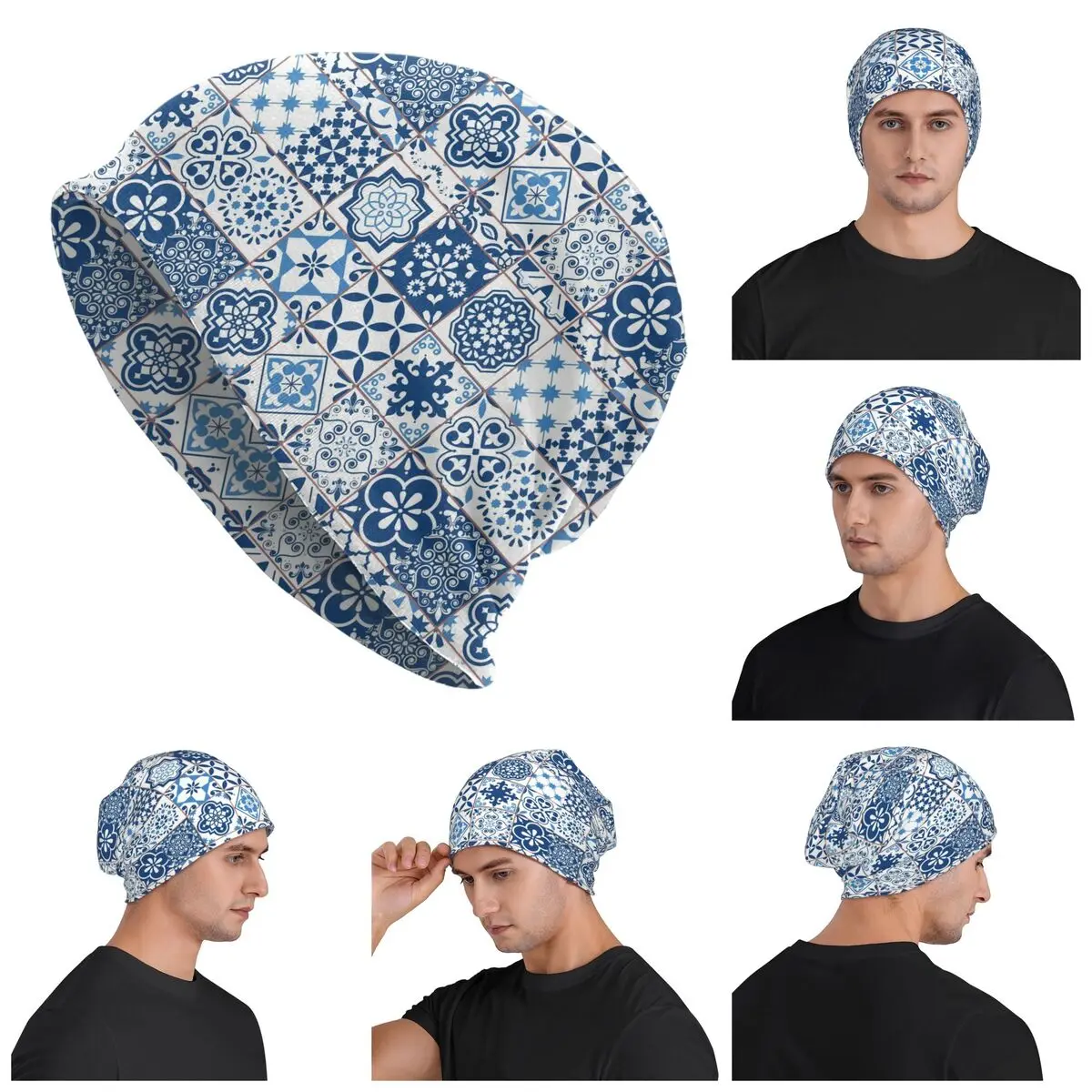 Abstract Patterns On Ceramic Tile Skullies Beanies Hats Warm Autumn Winter Outdoor Cap Knitted Bonnet Caps for Unisex Adult