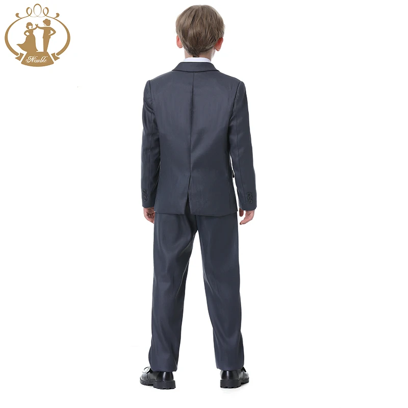 Boys Dark Grey Wedding Suit Kids Formal Blazer Clothing Set Gentleman Children Day Graduation Chorus Performance Dress Costume