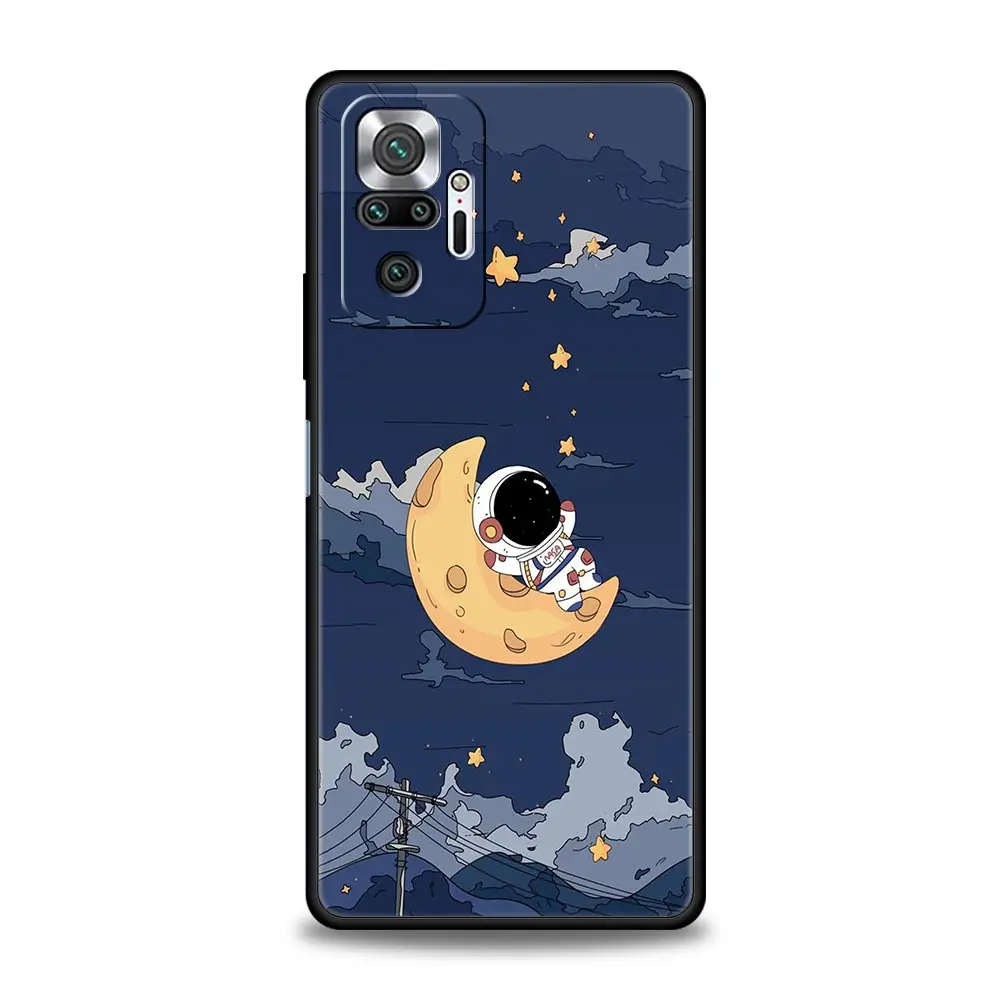 우주 비행사 만화 케이스 Xiaomi Redmi Note 12 11 10 9s Pro 7 8 9 8A 9A 9C 8T 9T 4G 5G K40 게임용 전화 커버 실리콘