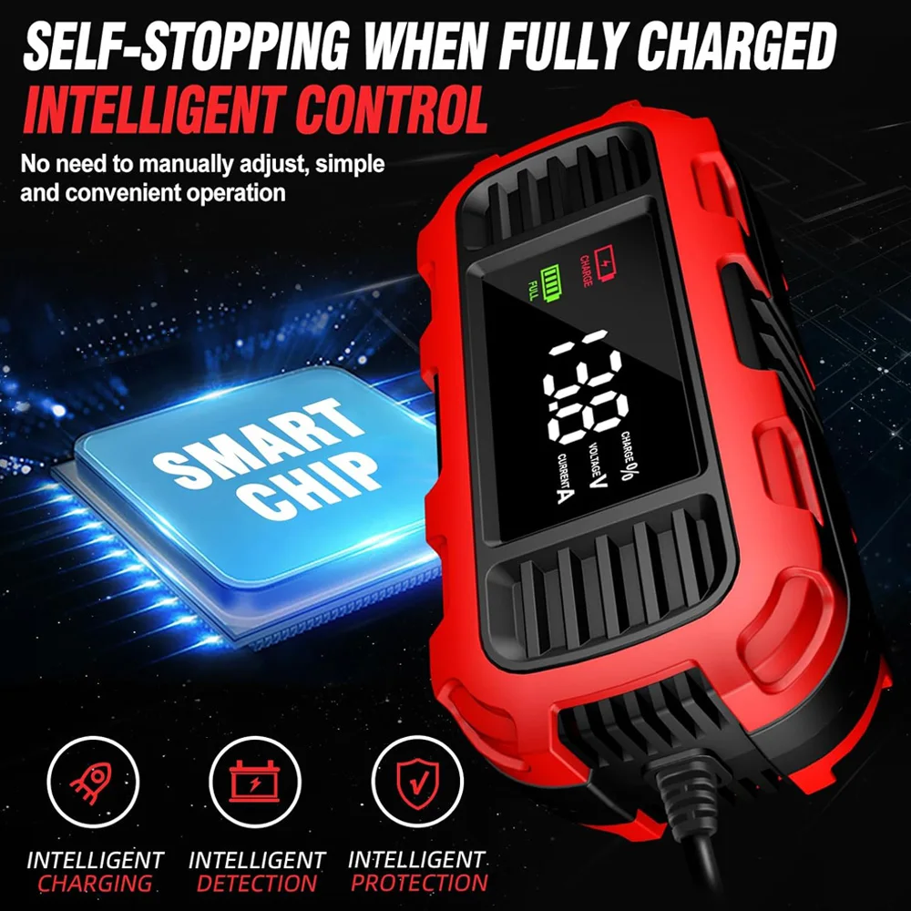 FOXSUR 12V 2A Smart Trickle Battery Charger 4AH-30AH Fully Automatic Maintainer Pulse Repair For Car Motorcycle AGM EFB GEL - view 4