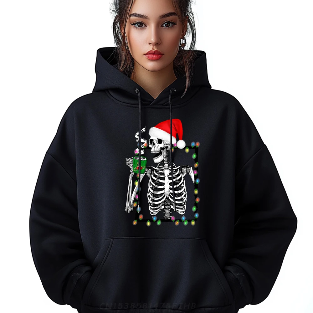 

Christmas Skeleton Coffee Shirt Lover Funny Lights Skull Luxury Clothing Men's Oversize Long Sleeve Graphic