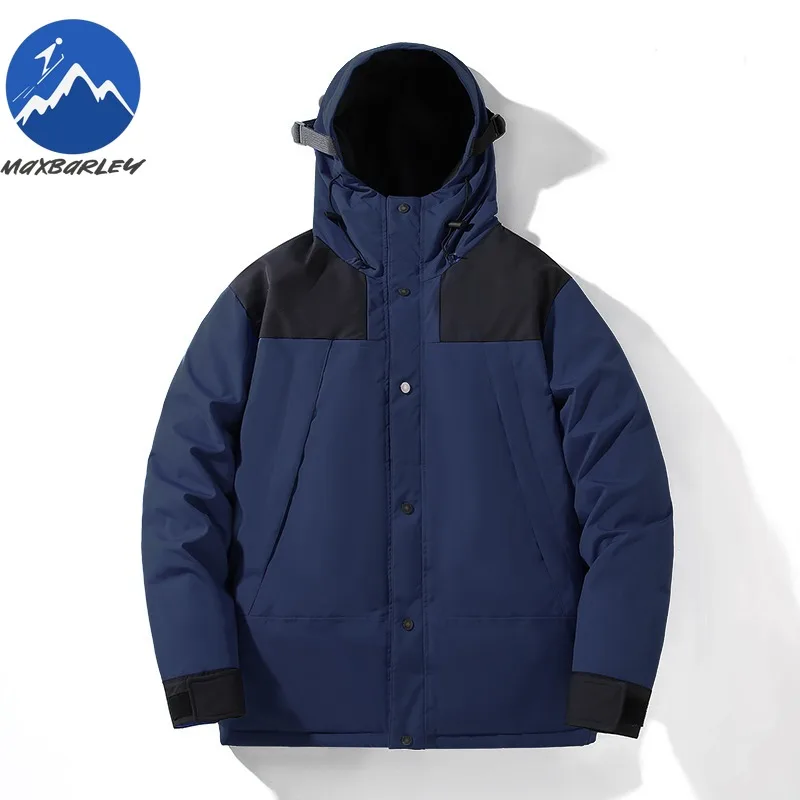 Maxbarley Unisex Down Jacket Premium Hood Outdoor Mountaineering Warm Parka Splicing Design Hiking Windproof Winter Puffer Coat