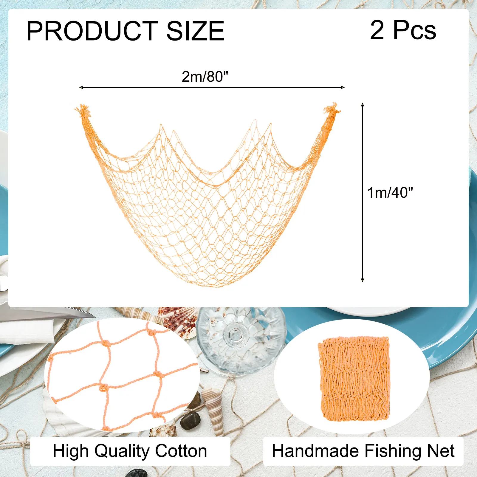 2pcs Fishing Net Wall Wall Photo Hanging Cotton Fish Net Ornament Studio Prop Room Home Decoration Stickers Themed Party 80x40