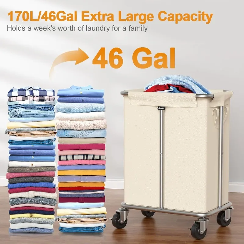 Rolling Laundry Hamper 170L Large Dirty Clothes Hamper Cart with Metal Frame and Removable Bag, Hampers for Bedroom