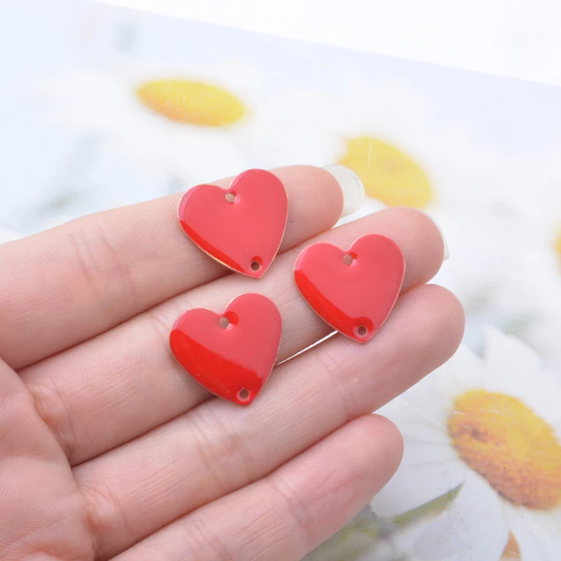 10 Stück Kupfer-Emaille-Herz-Verbinder-Anhänger, beidseitig emaillierte Herzen, Charms für DIY-Schmuck, Ohrring-Zubehör – Detail 6