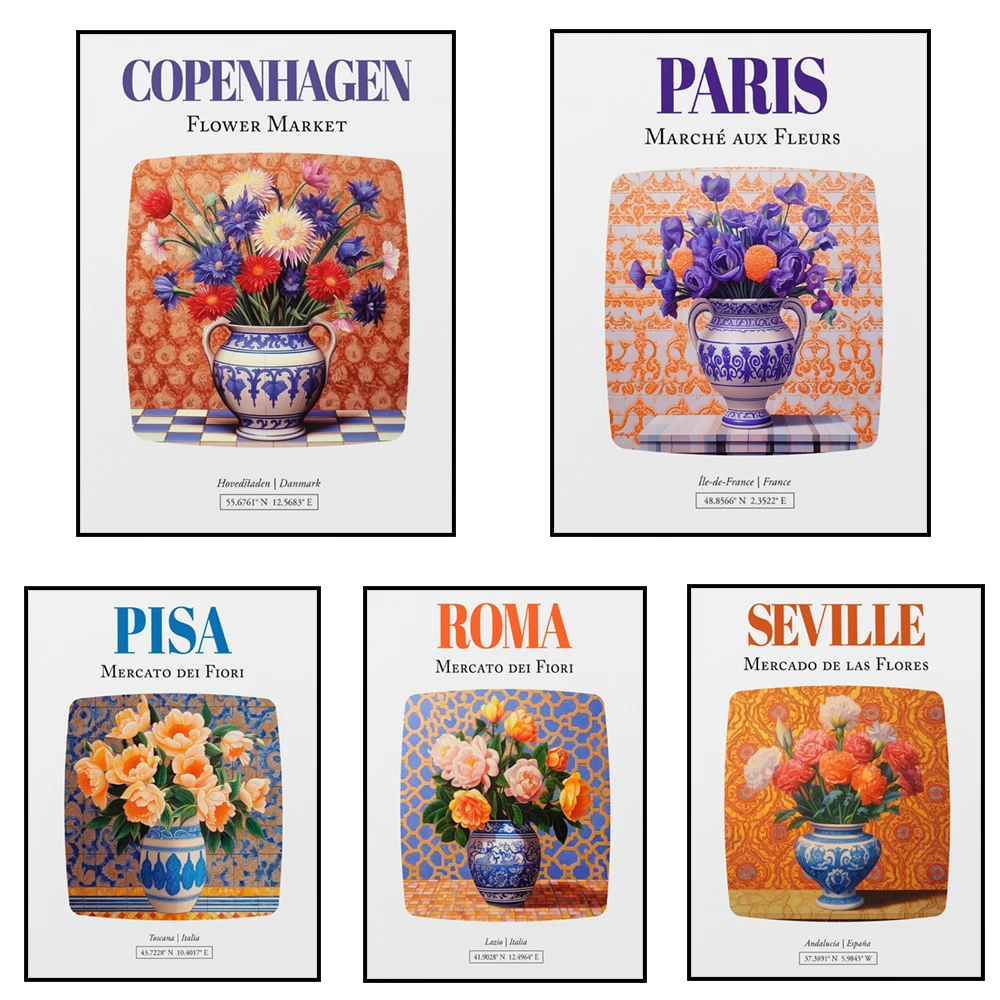 Italia, Francia Ile-de-Francia, Copenhague, Barcelona, España, Pisa Mercato dei Fiori, Póster Maiolica con ramo de camelia en jarrón