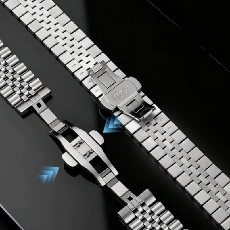 304l pulseira de relógio de aço inoxidável sólido metal dobrável borboleta fivela de relógio 18mm 20mm liberação rápida pulseira de relógio à prova dwaterproof água
