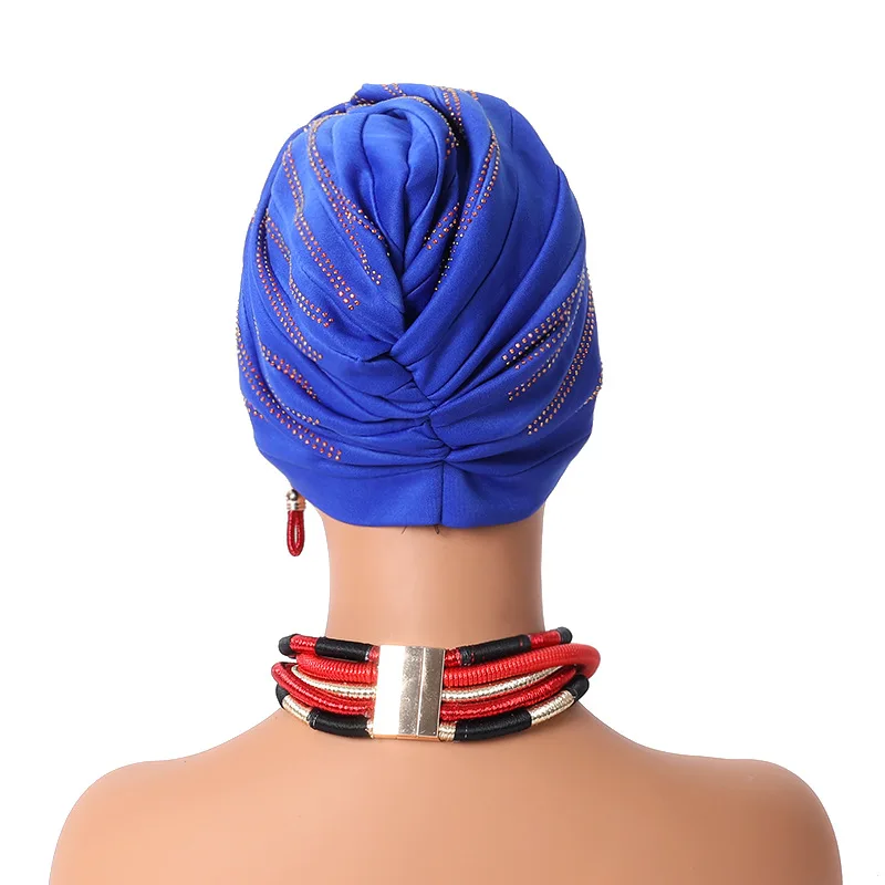 Pañuelo musulmán para la cabeza para mujer, gorro de quimio, gorro envolvente para la cabeza, turbantes Hijab, sombreros para la pérdida de cabello de la India africana, gorros plisados con diamantes brillantes