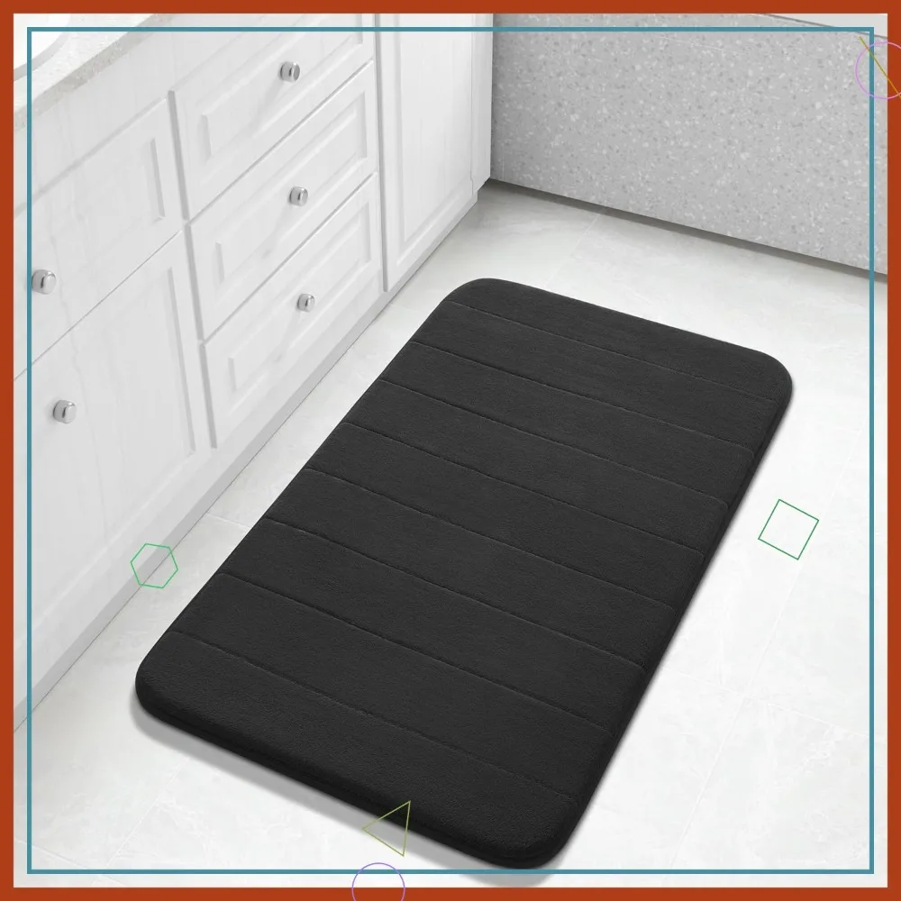 

Large Soft Quick Dry Memory Foam Bath Mat, Water Absorbent Non Slip Backing for Shower Tub, Black