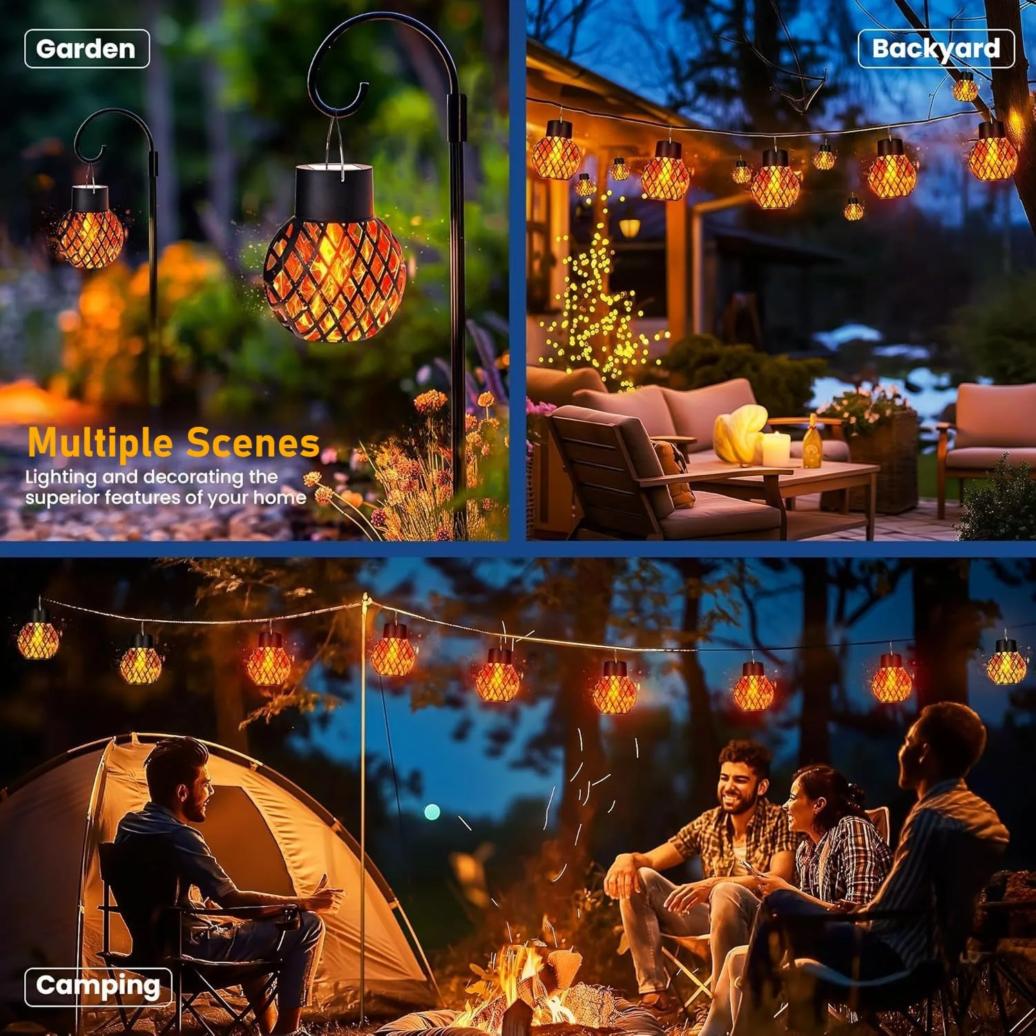 أضواء اللهب الخارجية LED بالطاقة الشمسية - 4 قطع، معلقة مجوفة في الهواء الطلق مقاومة للماء لتزيين العطلات الخارجية والفيلا #6