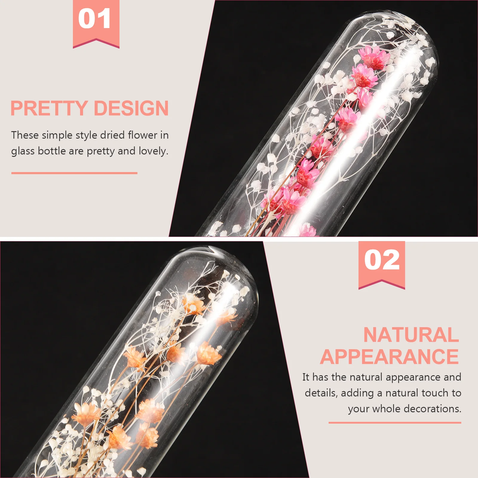 

TOKIDNY 2pcs Glass Test Tube Dried Flowers Mini Vase Forever Bouquet Faux Gypsophila Plant Decor Dried Flower Arrangement