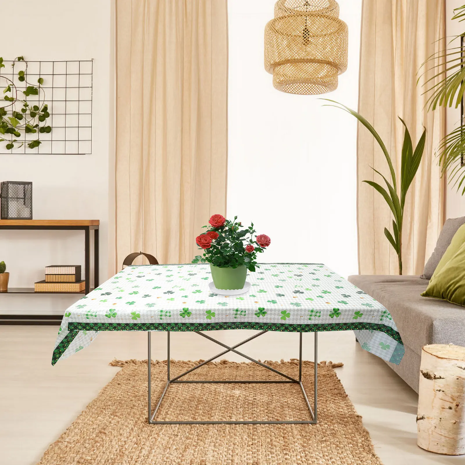 

St Patrick's Day Shamrock Printing Tablecloth Washable Decorative Table Cover for Party Home St. Patrick' Day Tablecloth