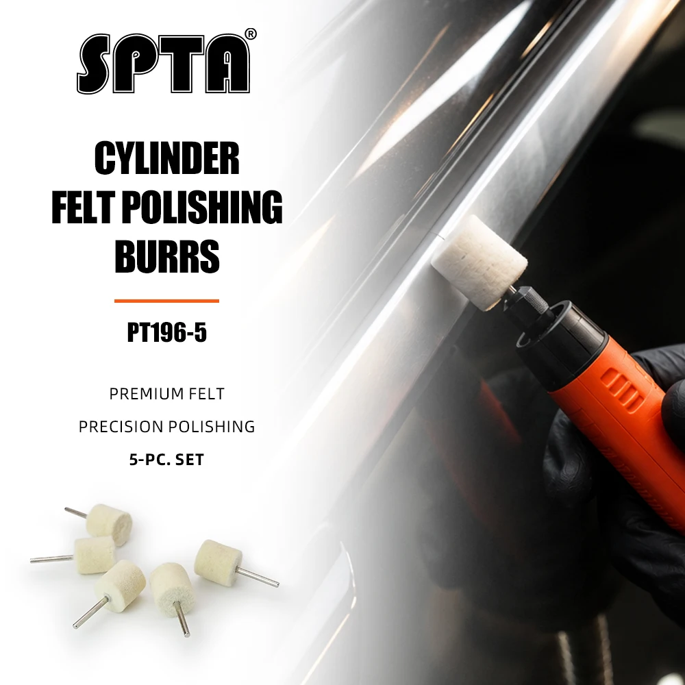 SPTA 5pcs Cylinder Felt Burrs,Wool Felt Mounted Mandrel Points 22mm Head,3mm Shank Cylinder Polishing Bits Burrs For Rotary Tool