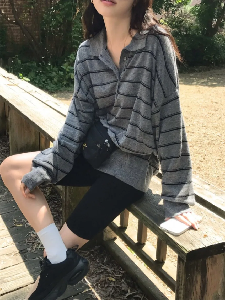 

Soft Loose Fit Striped Knitwear Woolen Top Comfortable Breathable Spring Autumn Women's Faion Casual Commute Sle