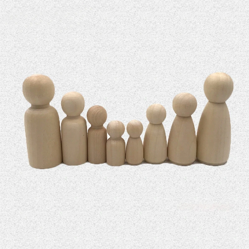 ABCPICK 52pcs Wooden Peg Dolls Maple Unpainted Kids Birthday Gifts Handmade Unfinished Weddings Cake Decor Toys Set