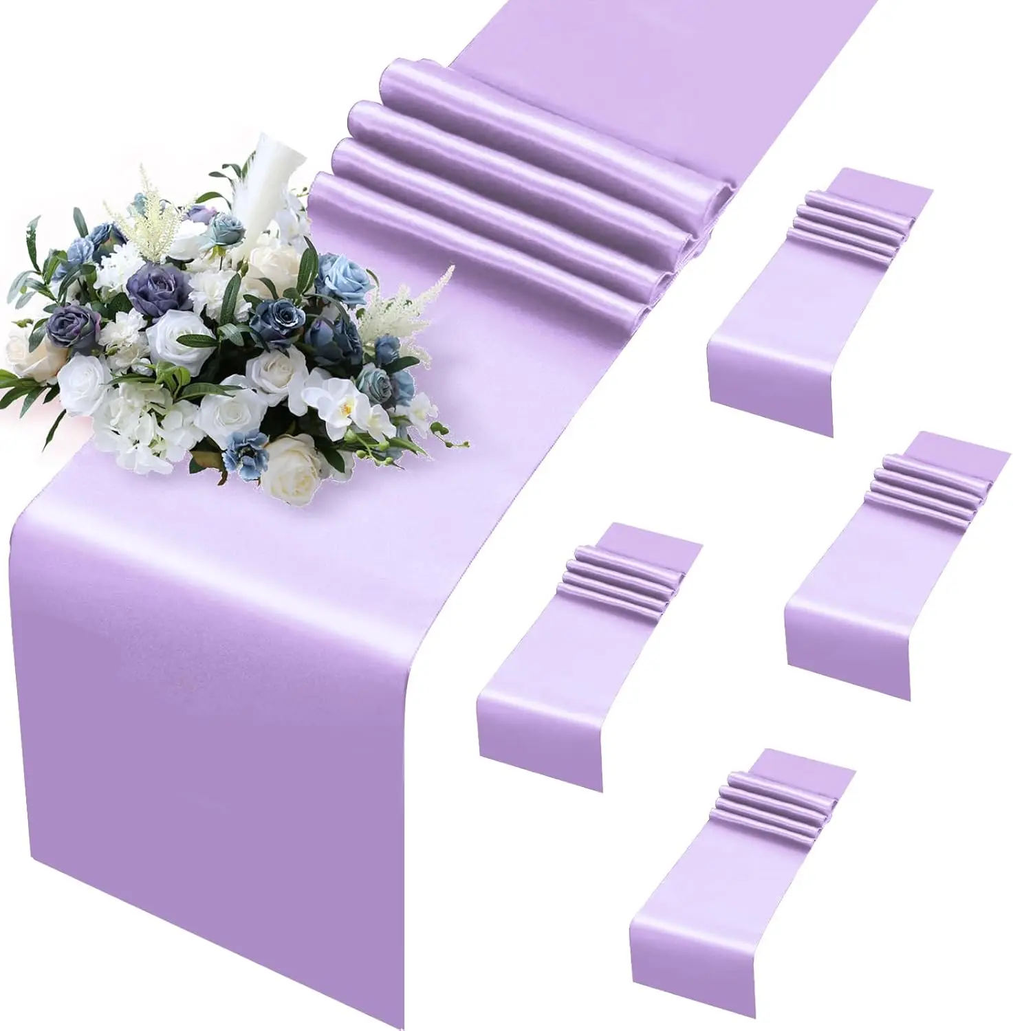 

5PCS Purple Table Runner 12 X 108 Inch Satin Silk Soft Table Runner for Wedding Banquet Graduations Birthday Party Decoration