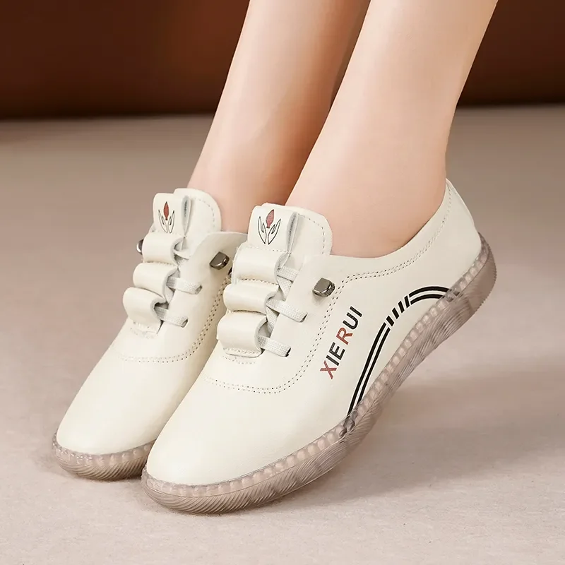 Cresfimix moda feminina bege couro envernizado rendas até antiderrapante primavera verão sapatos planos para estudante escola senhora sapatos ab344