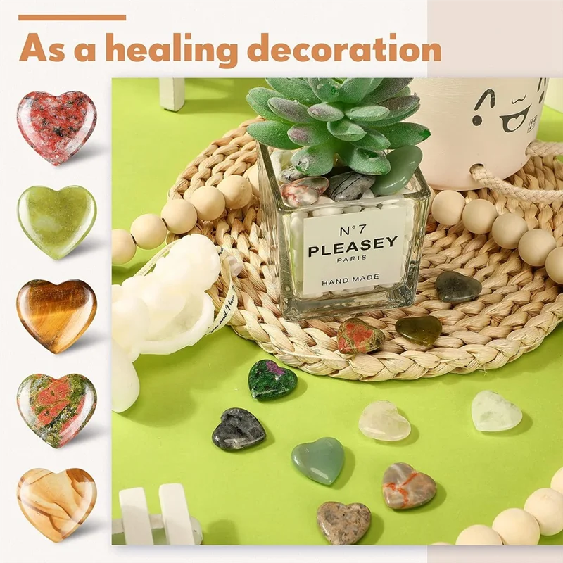 

A06RP 36Pcs Heart Stone Worry Stone Heart Rock Healing Gemstone Crystal Bulk 0.8 Inch 20mm Assorted Mini Love Carved Stone