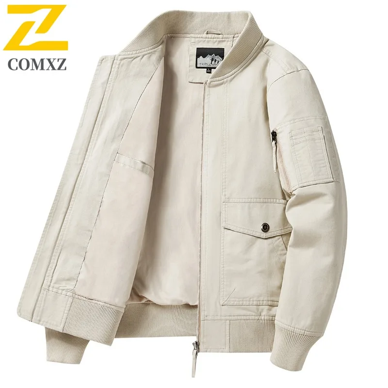 

COMXZ Men Jacket Casual Baseball Collar Hiking Travel Durable Motorcycle Jacket Street Style Comfortable Lightweight Autumn Coat
