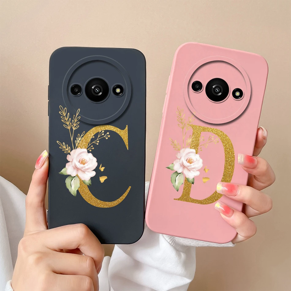 For Redmi A3 A3X 4G Case Shiny 26 Letter Soft Liquid Silicone Anti Drop Phone Protective Cover For Redmi A 3 Pouch Coque Funda