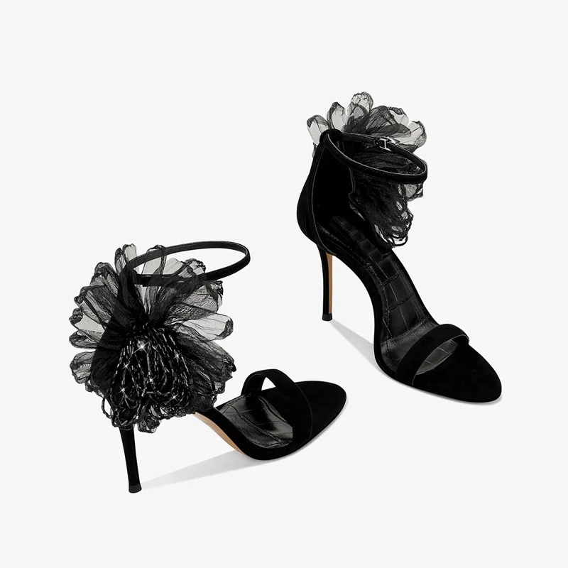 

Модные женские туфли на высоком каблуке с цветочным декором и сетчатыми вставками, универсальные вечерние туфли для вечеринок, в стиле интернет-селебрити