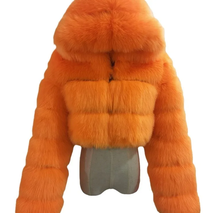Women Faux Fur Short Coats Thick Warm Coat Hooded Open Stitch Regular Full Sleeve Solid Casual Elegant Splice Autumn Winter