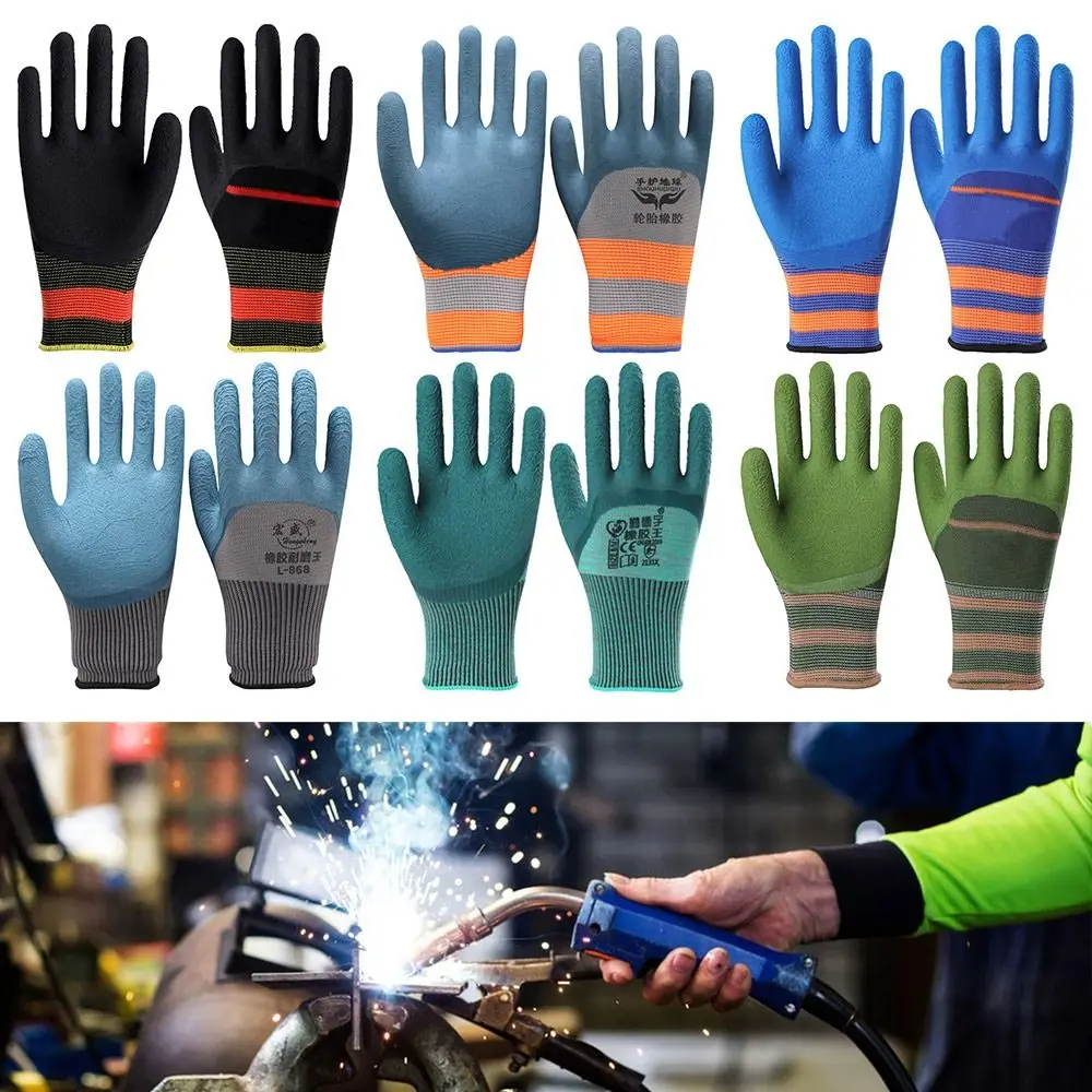 Rubber Coating Work Gloves 13 Needles Stretchable Elastic Breathable Knitting Dipped Gloves Durable Mechanical Repair Mittens