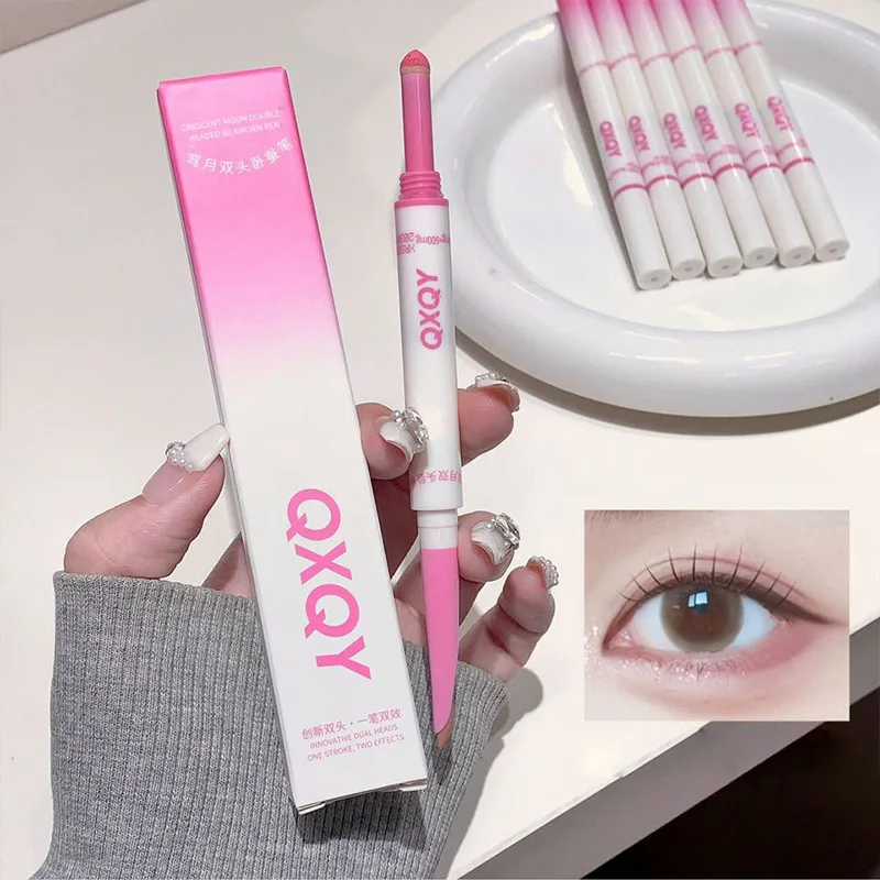 QXQY 초승달ダブルヘッド愛ペン、スポンジヘッドシャドウシャドウ生理メイクアップで自然な感触を与え、初心者でも完璧なアイメイクアップを実現