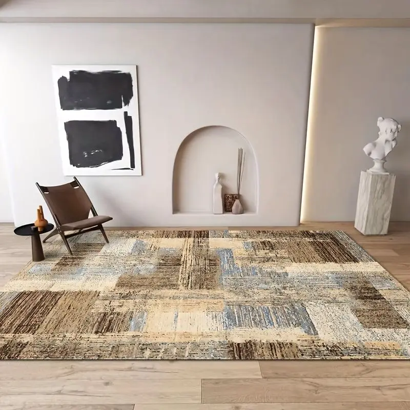 VIKAMA Wabi-Sabi Wood-Grain Patchwork Rug, Non-Slip and Durable Living Room Rug, Sofa and Coffee Table Rug, Home Decor