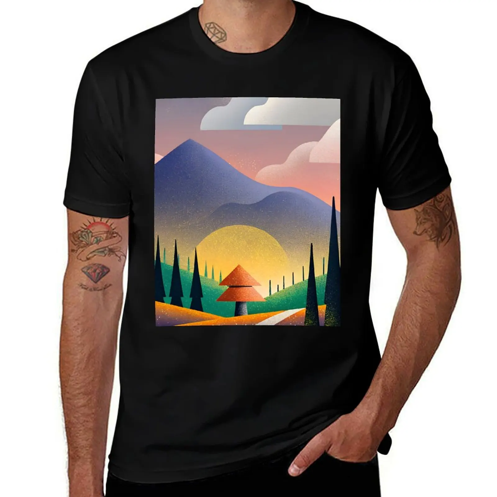 

Surreal Mountain Sunset T-Shirt vintage topping baggy shirts shirts men